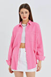 3833 Kadın Oversize Cepli Müslin Gömlek