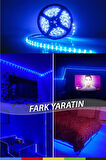 12V Dış Mekan M/60 5050 Mavi LED Şerit – 5 Metre, Kesilebilir ve Eklenebilir