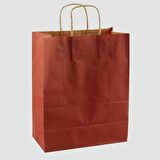 Büküm Saplı Kraft Kağıt Çanta Karton Hediyelik Poşet Torba - Bordo - 18x24 Cm. - 25 Adetlik Paket