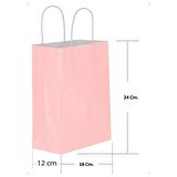 Büküm Saplı Kraft Kağıt Çanta Karton Hediyelik Poşet Torba - Pembe - 18x24 Cm. -25 Adetlik 4 Paket