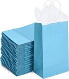 Büküm Saplı Kraft Kağıt Çanta Karton Hediyelik Poşet Torba - Açık Mavi -18x24 Cm. - 25 Adetlik Paket