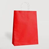 Büküm Saplı Kraft Kağıt Çanta Karton Hediyelik Poşet Torba - Kırmızı - 18x24 Cm. - 5 Adetlik Paket