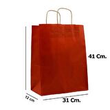 Büküm Saplı Kraft Kağıt Çanta Karton Hediyelik Poşet Torba - Bordo - 31x41 Cm. - 25 Adetlik 4 Paket