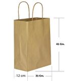 Büküm Saplı Kraft Kağıt Karton Hediyelik Çanta Poşet Torba - Altın - 31x41 Cm. - 5 Adetlik 1 Paket