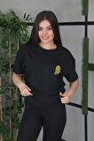 civetta Unisex Bisiklet Yaka Baskılı Oversize T-Shirt - Siyah
