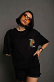 civetta Unisex Bisiklet Yaka Baskılı Oversize T-Shirt - Siyah