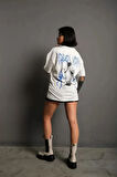 civetta Unisex Bisiklet Yaka Baskılı Oversize T-Shirt - Beyaz