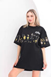 civetta Unisex Bisiklet Yaka Baskılı Oversize T-Shirt - Siyah