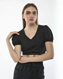 civetta Kadin Keten Pantalon Ve Crop Takım - Siyah