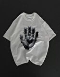 civetta Unisex Bisiklet Yaka Baskılı Oversize T-Shirt - Beyaz