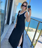 civetta Kadın Yırtmaç Detaylı Viskon Kumaş Maxi Boy Cepli Iç Dahil Ikili Elbise