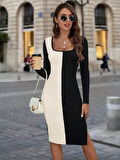 civetta Kadın Uzun Kollu çift Renk Midi Boy Triko Elbise