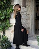 civetta Kadın Uzun Kollu önden Fermuarlı Ithal Krep Elbise