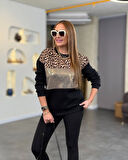 civetta Kadın üç Iplik şardonlu Kumaş Leopar Desenli Bluz