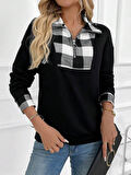 civetta Kadın Uzun Kollu Yakalı önden Fermuarlı Ekose Detaylı Viskon Iki Iplik Bluz