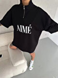 civetta Unisex Yarım Fermuarlı Baskılı T-Shirt - Siyah