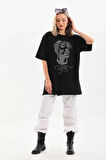 civetta Unisex Taş Desenli Oversize T-Shirt - Siyah