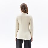 Kadın Dik Yakalı Fitilli Uzun Kollu Tişört