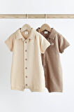 Next Baby % 100 Pamuklu Krem Kahve Dokulu 2’li Romper Set