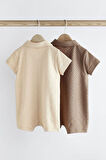 Next Baby % 100 Pamuklu Krem Kahve Dokulu 2’li Romper Set