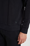 Erkek Siyah Oversize Bol Kesim 3 Iplik Bisiklet Yaka Pamuklu Sweatshirt