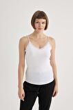 DeFacto Regular Fit Dantel Detaylı İnce Askılı Pamuklu Beyaz İç Atlet-Fall in Love Y5360AZ24SPWT34