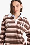Coool Loose Fit Polo Yaka Çizgili Sweatshirt
