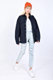 Kadın Oversize Jean Gömlek Lacivert