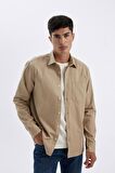 DeFacto Regular Fit Düğmeli Basic Düz Gabardin Pamuklu Uzun Kollu Gömlek A5383AX24AUBG801