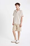 Relax Fit Düz Paça Gabardin Bermuda