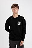 DeFacto Boxy Fit Bisiklet Yaka Baskılı Sweatshirt C7048AX24AUBK81