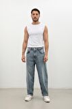 Erkek Skater Fit Jean Pantolon Buz Mavisi