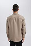DeFacto Relax Fit Polo Yaka Twill Modal Karışımlı Basic Düz Uzun Kollu Gömlek D3376AX24AUKH466