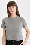 DeFacto Regular Fit Bisiklet Yaka Premium Basic Düz Kısa Kollu Triko Kazak C9049AX24WNGR66