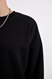 DeFacto Okula Dönüş Oversize Geniş Kalıp Bisiklet Yaka Basic Düz Kalın Sweatshirt Y1346AZ24WNBK81