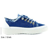 Valentina Mavi Denim Kristal Taşlı Gümüş Bağcıklı Sneaker