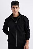 DeFacto Comfort Regular Fit Rahat Kalıp Dik Yaka Fermuarlı Sweatshirt A5276AX24SPBK81