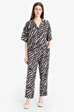DeFacto Carrot Fit Zebra Desenli Modal Kumaş Pantolon Çift Cepli Yüksek Bel Düz Paça E6360AX25SPBK81