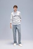Relax Fit Fermuarlı Dik Yaka Baskılı Kalın Sweatshirt Kumaşı Sweatshirt