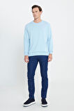 Erkek Açık Mavi Standart Fit Normal Kesim Bisiklet Yaka 3 Iplik Pamuklu Sweatshirt