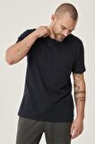 Erkek Lacivert Slim Fit Bisiklet Yaka 2'li Düz Tisört Paketi