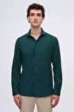 Ds Damat Slim Fit Koyu Yeşil İtalyan Yaka Armürlü Gömlek 2HF02ORT3185 2HF02ORT3185