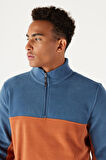 Erkek Indıgo-kıremıt Standart Fit Normal Kesim Günlük Rahat Çift Renkli Polar Spor Sweatshirt