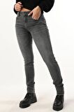 Kadın Orta Bel Düz Dar Kesim Jean Pantolon Koyu Gri