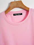 Unisex Oversize Bisiklet Yaka Düz Basic T-Shirt - PEMBE