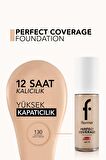 Flormar Perfect Coverage Yoğun Kapatıcı Su Bazlı Fondöten (SARI ALT TON) -130 Light Beige -8682536070539