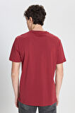 Erkek Bordo Slim Fit Dar Kesim %100 Pamuk V Yaka Kısa Kollu Tişört