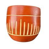 Ev Dekorasyon Aksesuar Dik Çizgi Desenli Toprak Saksı Saksılık Salon Çiçeklik - 19 CM