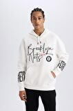 DeFactoFit NBA Brooklyn Nets Oversize Geniş Kalıp Kapüşonlu Kalın Sweatshirt D8513AX25SPER105