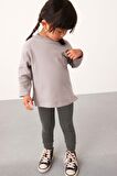 % 100 Pamuklu Gri Sweatshirt Tayt Alt Üst Takım